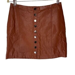 Free People Oh Snap Vegan Leather Miniskirt Brown 6